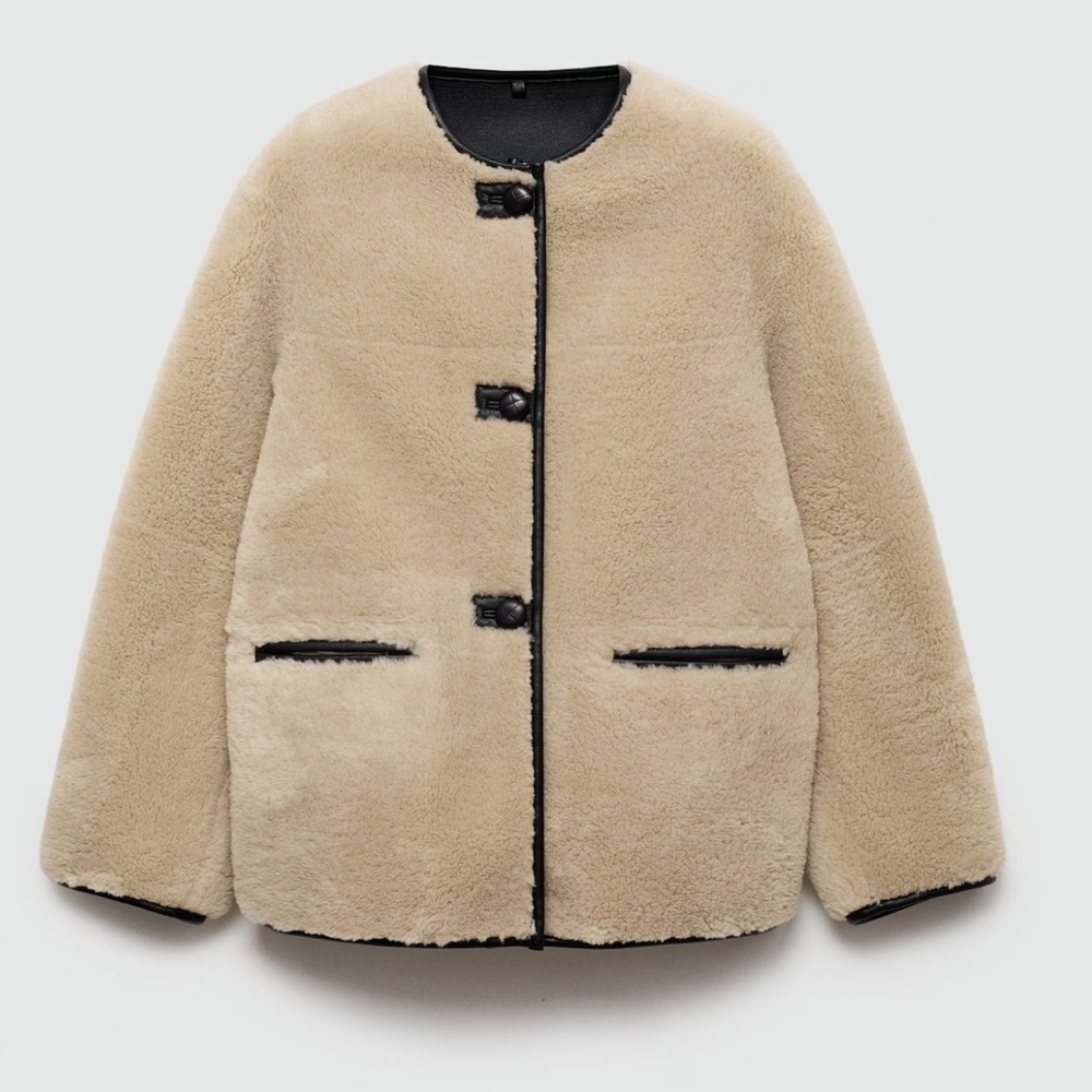 Mango Cream Teddy Jacket with Black Accents - Picture 12 of 12